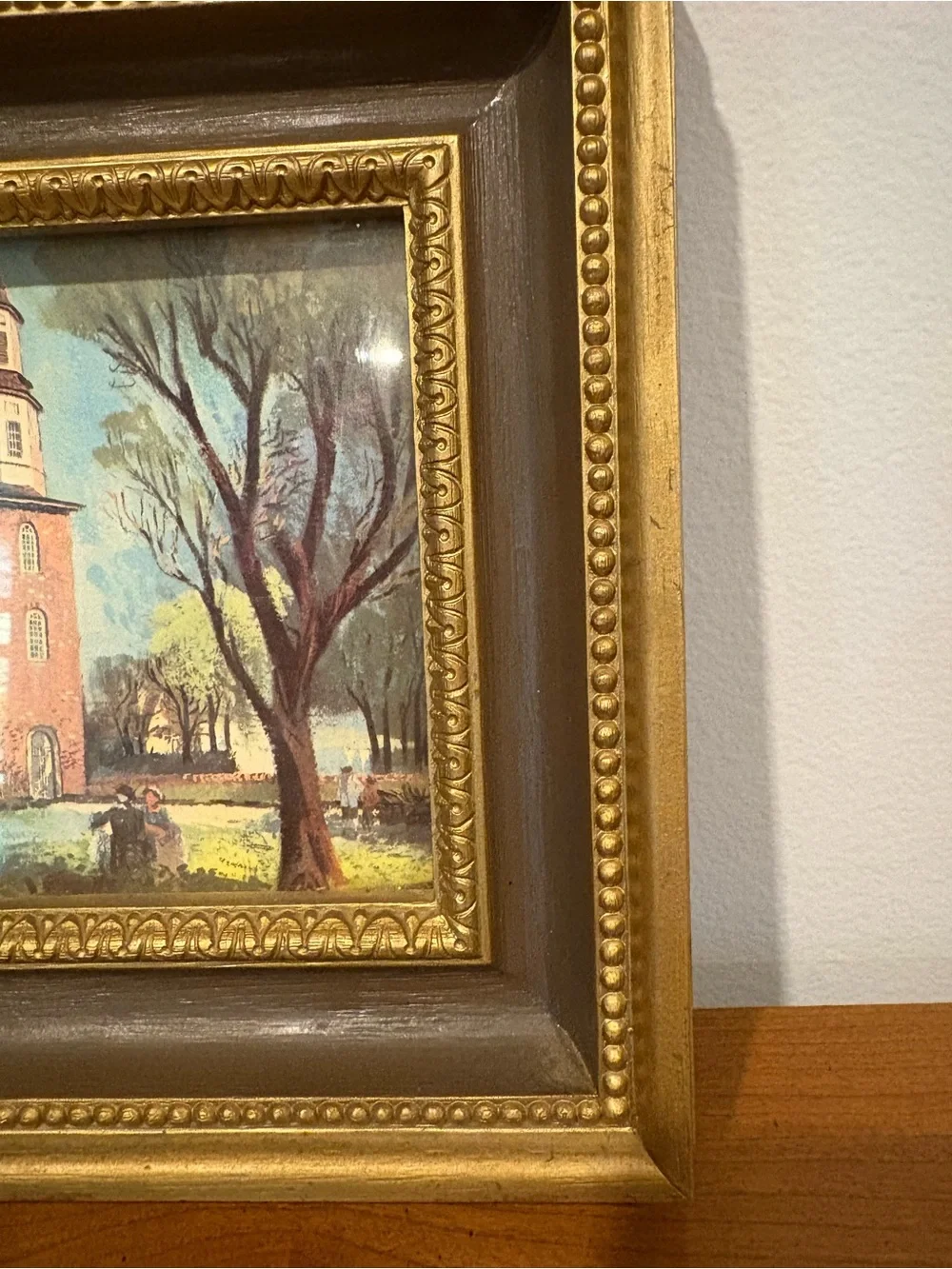 Vintage 70s Old Bruton Church Burwood Gold Ornate Framed Williamsburg Print